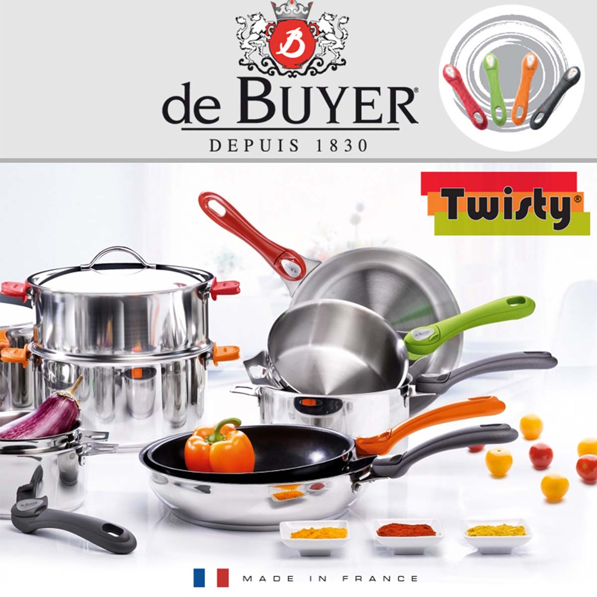 de Buyer TWISTY Removable Soft Touch Handle for Frypan